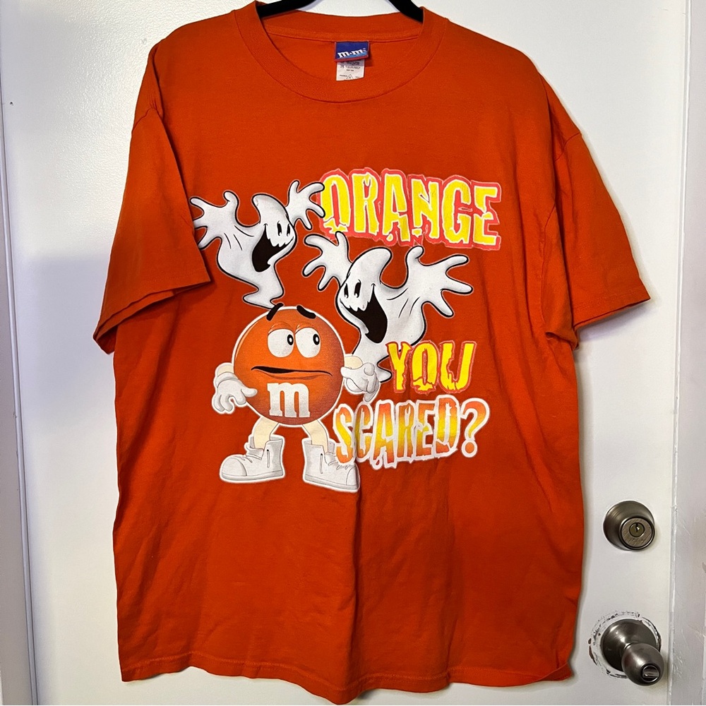 Vintage 90s M&M’s Halloween Graphic Tee Orange “Orange You Scared”Y2K Streetwear
